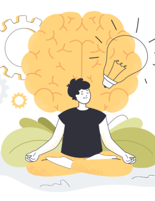 Ilustração de uma pessoa jovem relaxando.