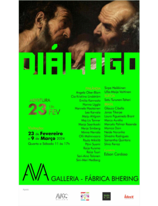 Banner de divulgação da mostra coletiva Diálogos que reúne europeus e brasileiros.