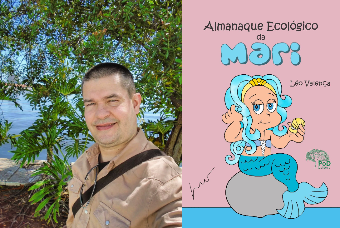Foto-montagem do autor do livro Leó Valença e a capa do Almanaque Ecológico da Mari.