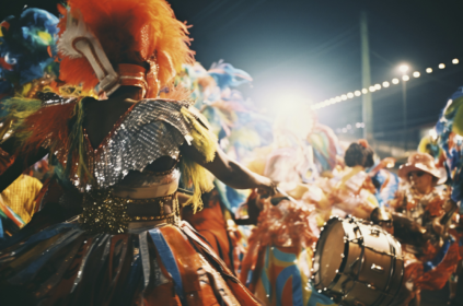 Foto de uma apresentação carnavalesca.