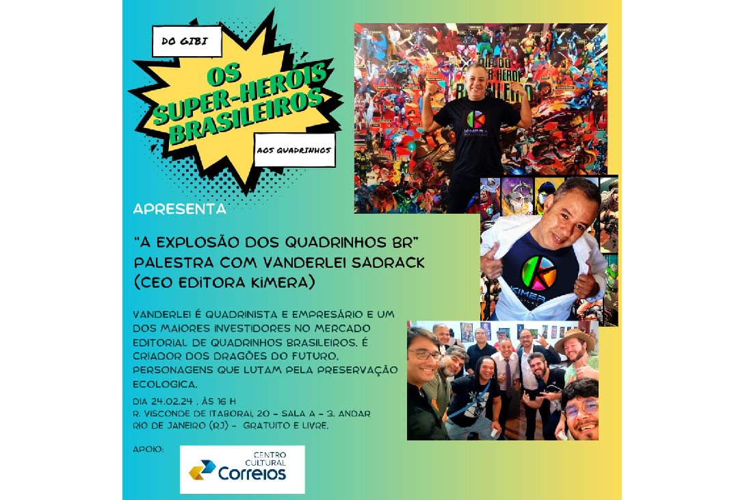 Banner de divulgação da exposição Do Gibi aos Quadrinhos - Os Super-Heróis Brasileiros.