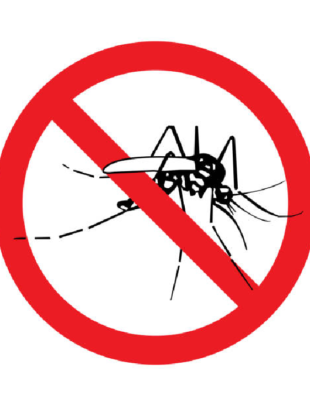 Ilustração de um mosquito da dengue dentro de um símbolo que significa proibido.