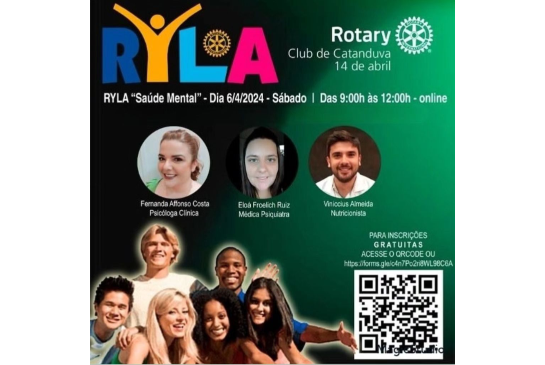Banner de divulgação do RYLA organizado pelo Rotary Club de Catanduva - 14 de Abril.