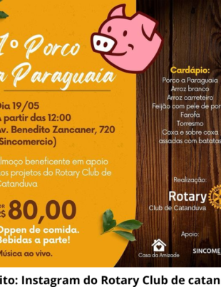 Banner de divulgação do 1º Porco à Paraguaia, evento realizado pelo Rotary Club de Catanduva.