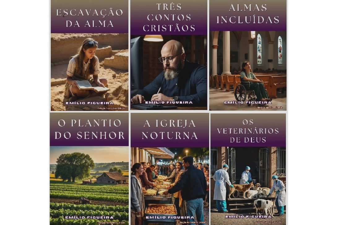 Capas dos livros da série Narrativas Cristãs escritas por Emílio Figueira.