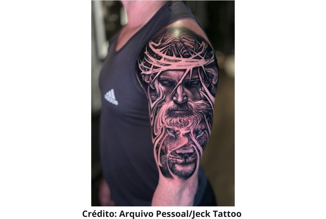 Foto de tatuagem feita pelo tatuador Jeconias Galdino, conhecido como Jeck Tattoo.