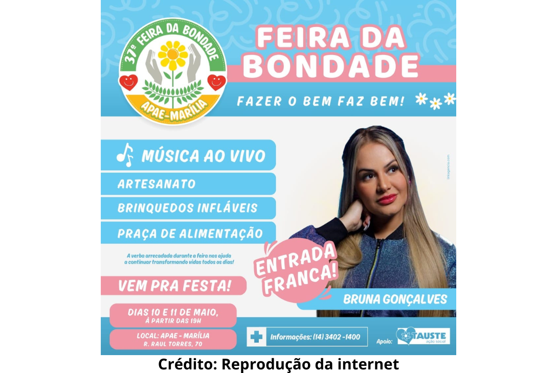 Banner de divulgação da 37.ª Feira da Bondade da APAE de Marília.