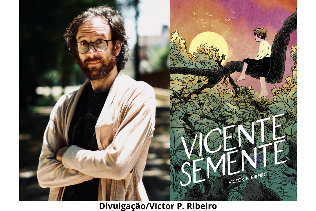 Foto-montagem do autor Victor P. Ribeiro e o livro Vicente Semente.