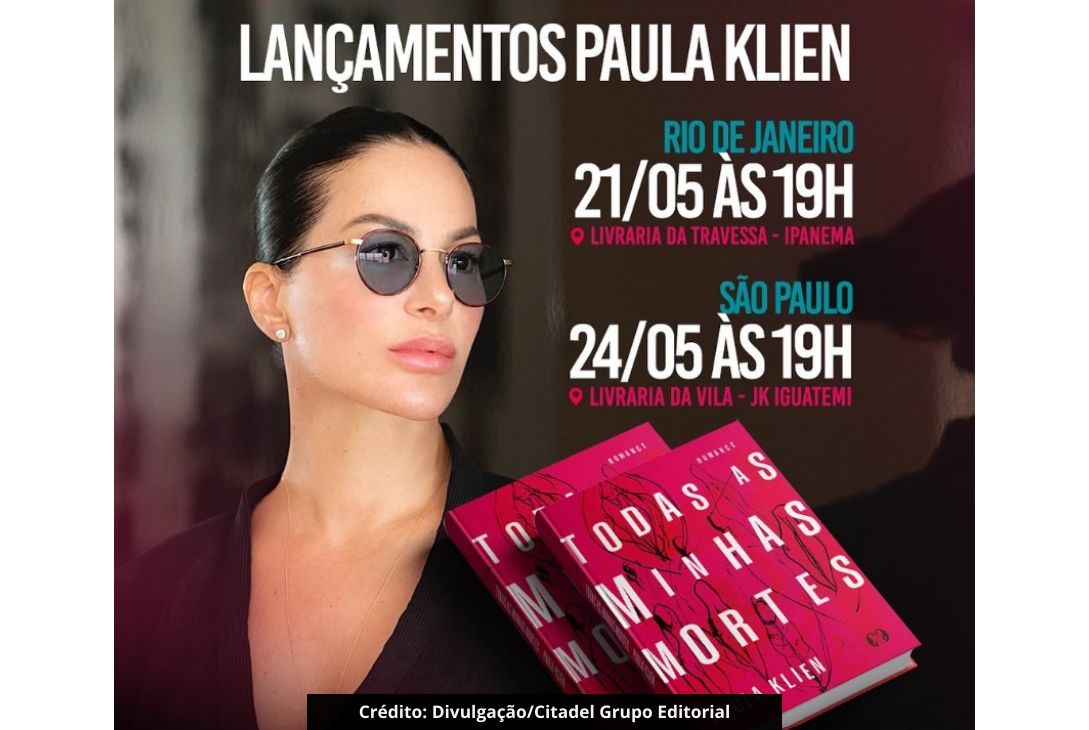 Banner de divulgação do lançamento literário de Paula Klien.