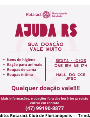 Banner de divulgação de campanha de arrecadação do Rotaract Club de Florianópolis - Trindade.