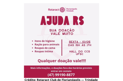 Banner de divulgação de campanha de arrecadação do Rotaract Club de Florianópolis - Trindade.