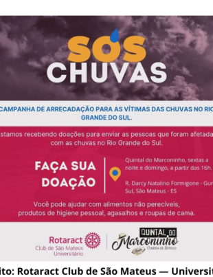 Banner de divulgação de campanha de arrecadação do Rotaract Club de São Mateus — Universitário.