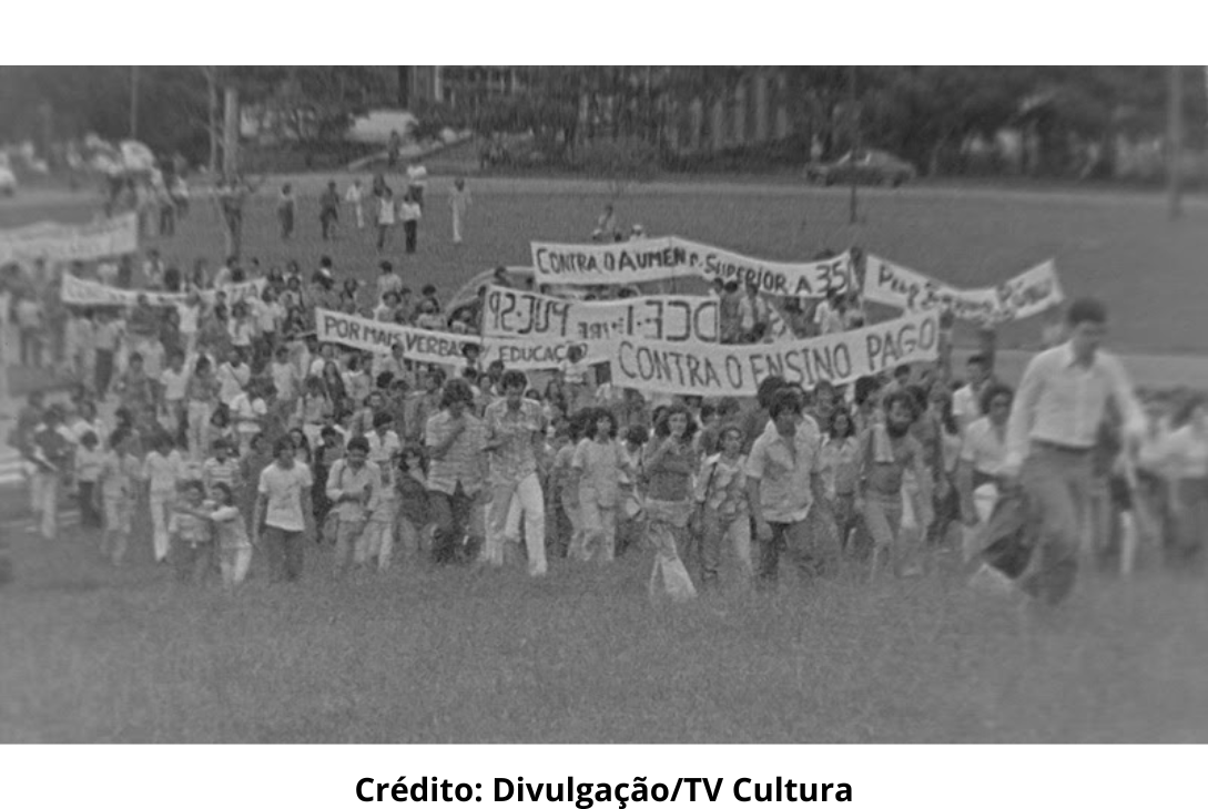 Cena do documentário Os Caminhos da Democracia – 1932–1977: a história do Movimento Estudantil no Brasil.