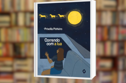 Imagem-montagem com capa do livro Correndo com a lua.