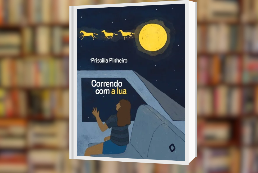 Imagem-montagem com capa do livro Correndo com a lua.