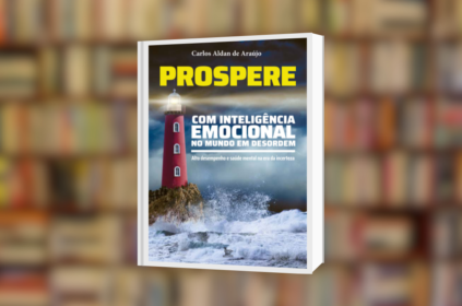 Imagem-montagem com capa do livro Prospere com Inteligência Emocional no Mundo em Desordem.