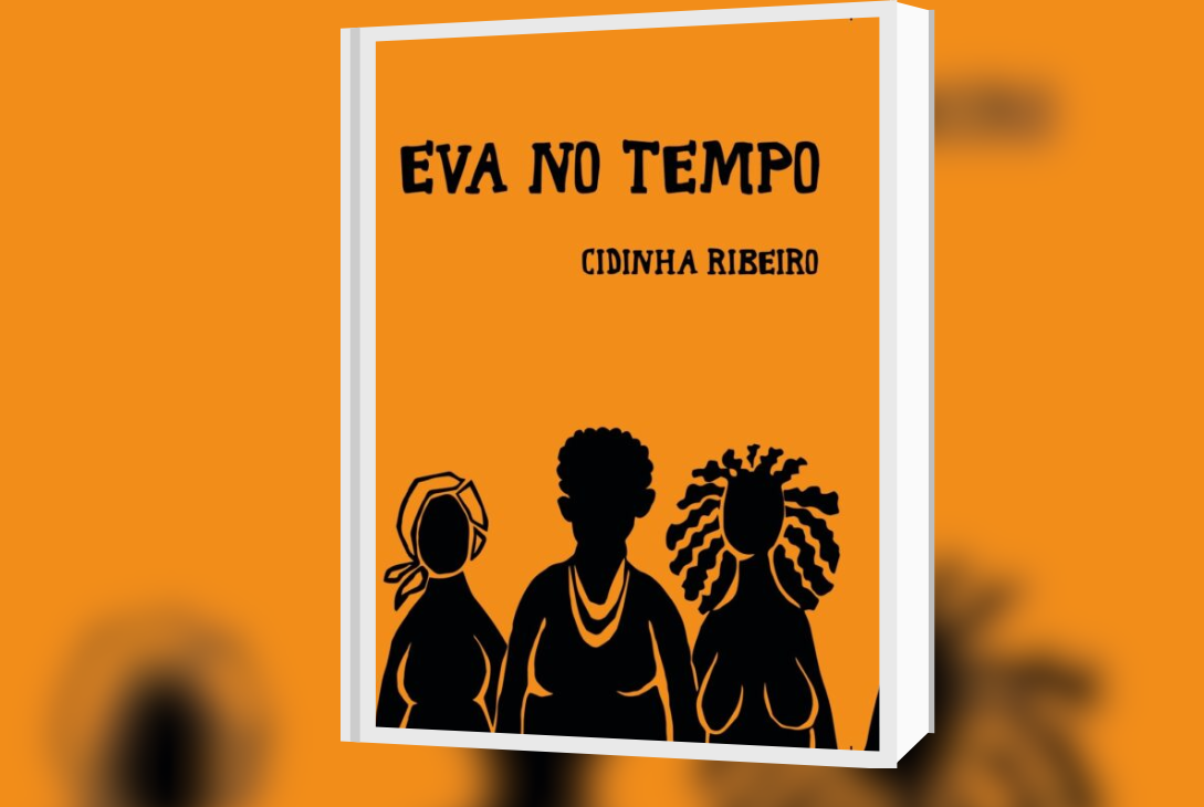 Imagem-montagem com capa do livro Eva no tempo.