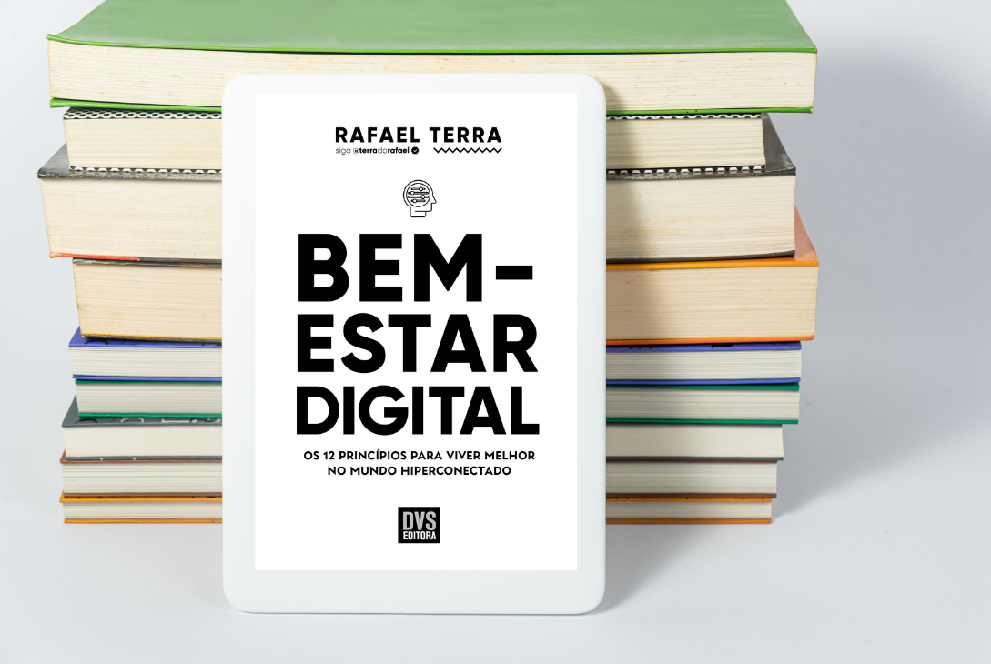 Imagem-montagem com capa do livro Bem-estar Digital.