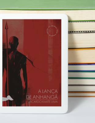 Imagem-montagem com capa do livro Lança de Anhangá.