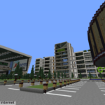 Imagem da Universidade Craftsapiens construída dentro do Minecraft.