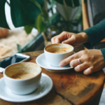 Imagem ilustrativa de uma pessoa não identificada tomando café sentado numa mesa.