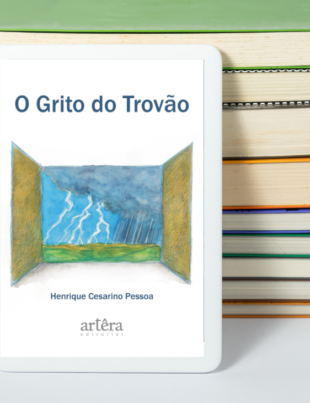 Imagem-montagem com capa do livro OGrito do Trovão.