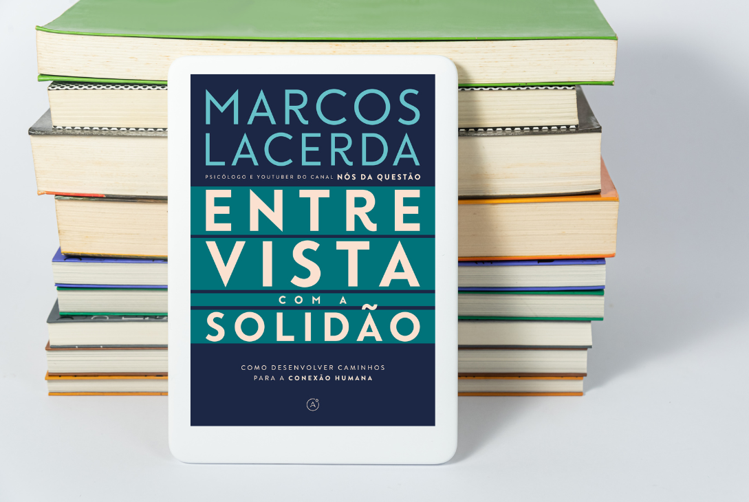 Imagem-montagem com capa do livro Entrevista com a solidão.