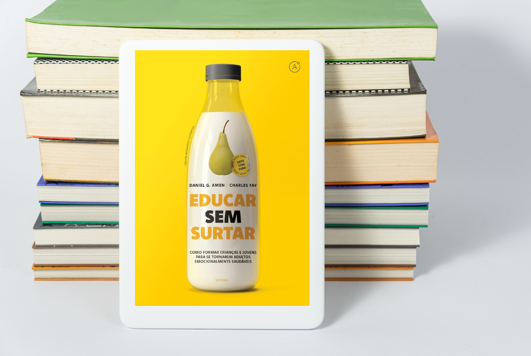 Imagem-montagem com capa do livro Educar sem surtar.