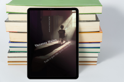 Imagem-montagem com capa do livro Vanessa Halen: Tudo o Que Não Quis Mas Já É.