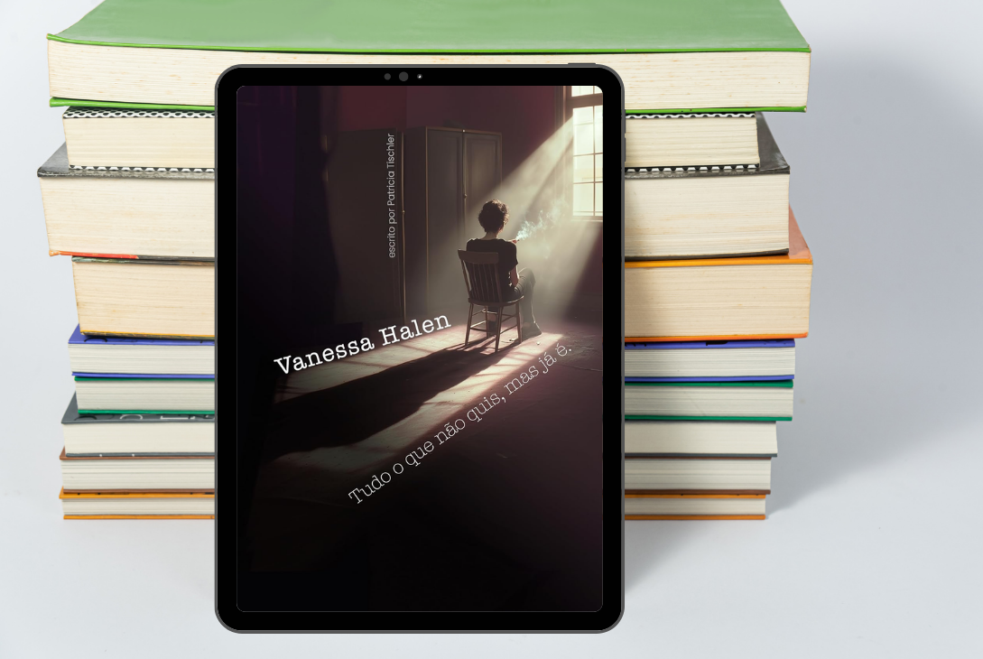 Imagem-montagem com capa do livro Vanessa Halen: Tudo o Que Não Quis Mas Já É.