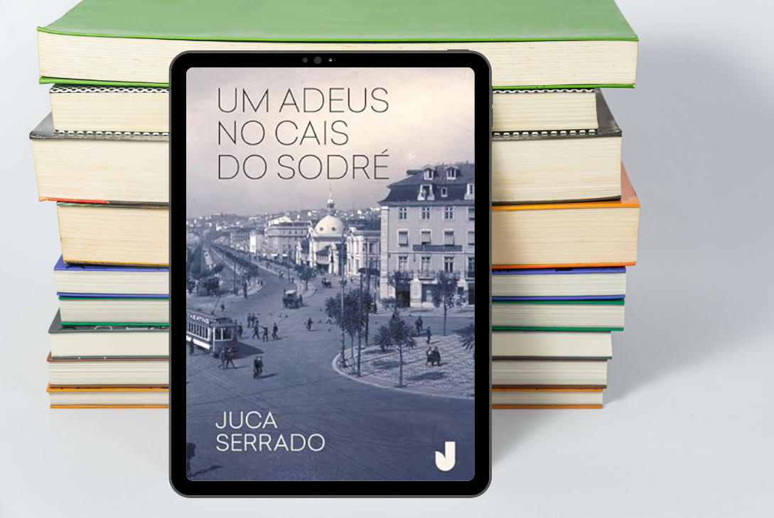 Imagem-montagem com capa do livro Um Adeus no Cais do Sodré.