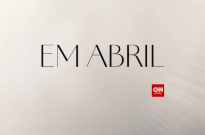 Imagem em fundo branco sombreado com algumas palavras em preto escrito Em Abril e logo tipo da CNN Brasil.