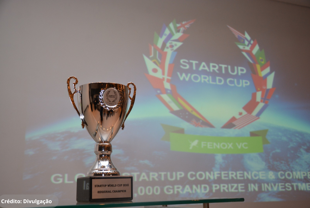 Foto do troféu da Startup World Cup 2025.