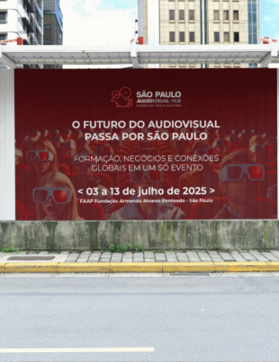Montagem com banner de divulgação do evento.