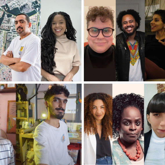 Montagem com fotos dos participantes e mediadores dos eventos apresentados no projeto do SESC Carmo.