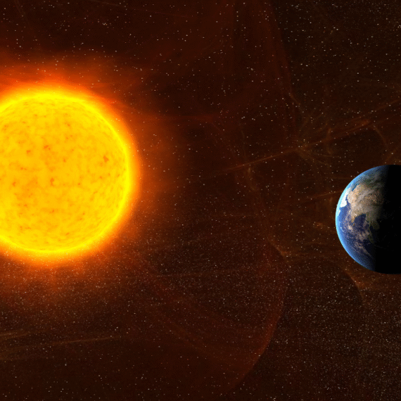 Imagem ilustrativa do sistema solar com foco no Sol e no planeta Terra.