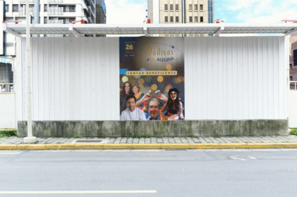 Montagem com banner de divulgação do evento.