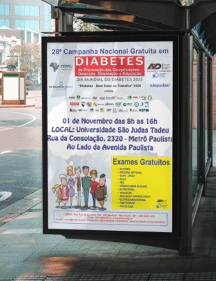 Montagem com banner de divulgação do evento.