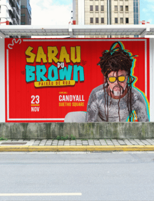 Montagem com banner de divulgação do evento.