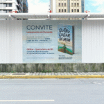 Montagem com banner de divulgação do evento.