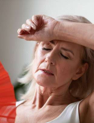 Imagem ilustrativa de uma mulher com calor devido à menopausa.