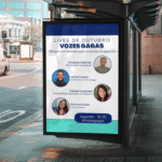 Montagem com banner de divulgação do evento.