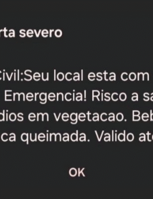 Captura de tela de alerta da Defesa Civil enviado via celular..