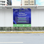 Montagem com banner do evento.