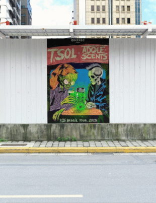 Montagem com banner do evento.