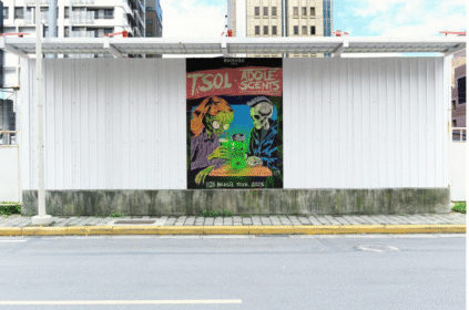 Montagem com banner do evento.