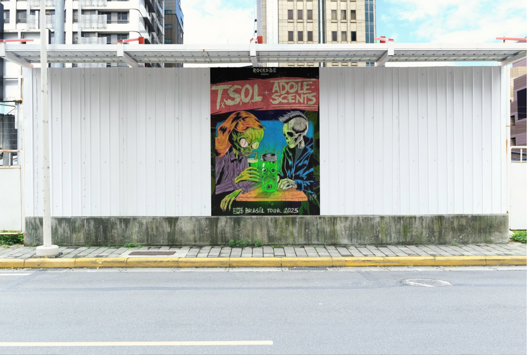 Montagem com banner do evento.