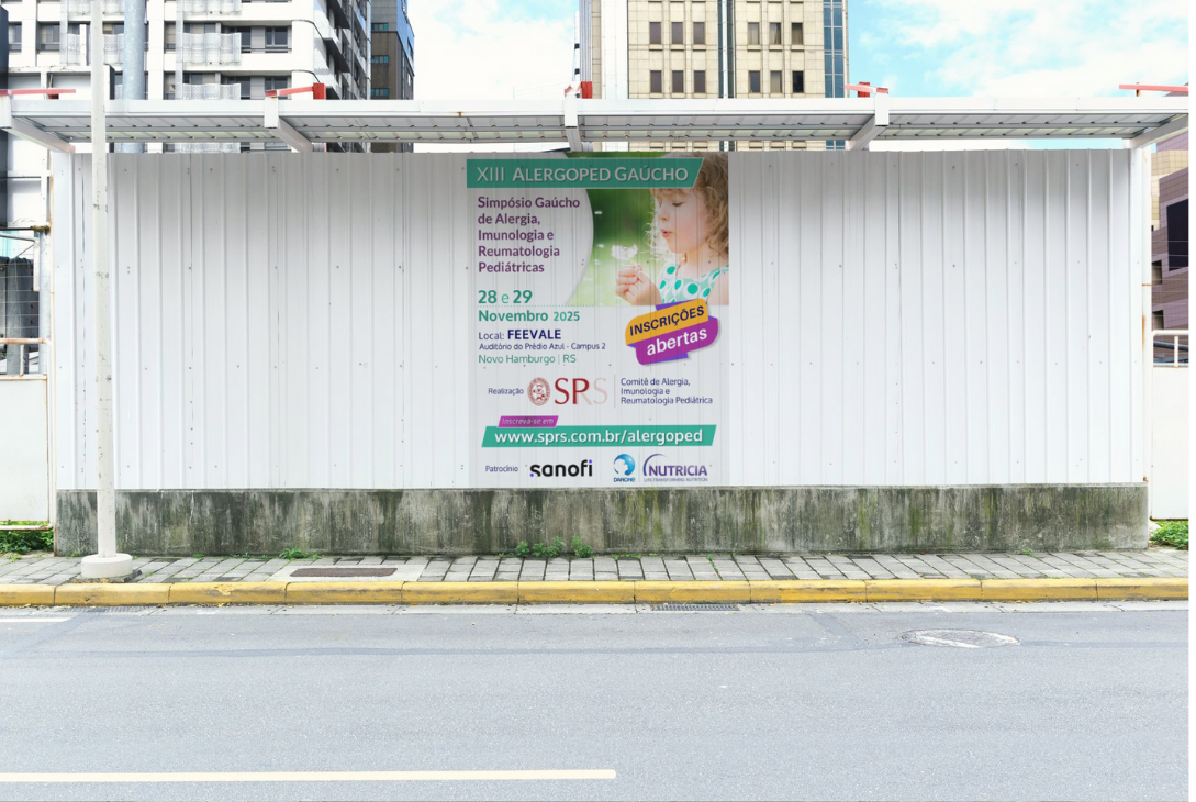 Montagem com banner do evento.