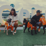 Foto dos atores e seus CãesDulas apadrinhados no Rio Open.