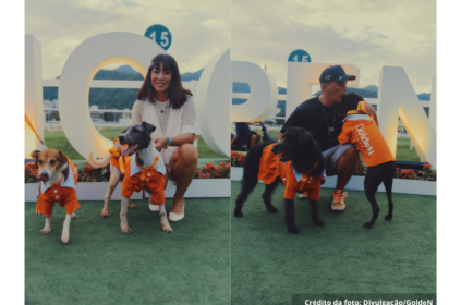 Foto dos atores e seus CãesDulas apadrinhados no Rio Open.